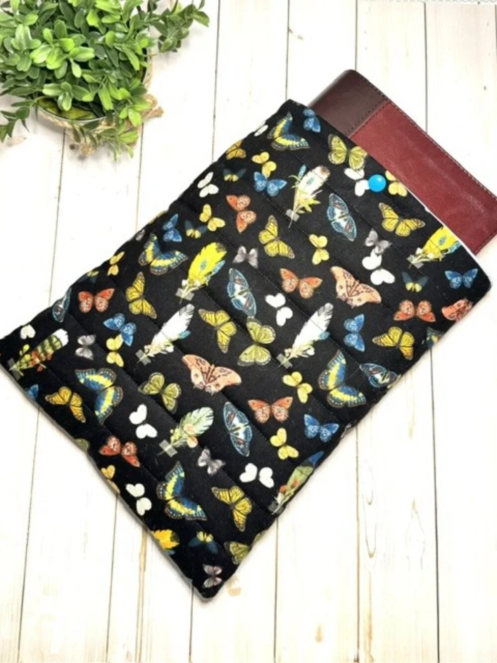Quilted Butterfly Bible Cover | Padded Book Sleeve, Tablet Case (Black)